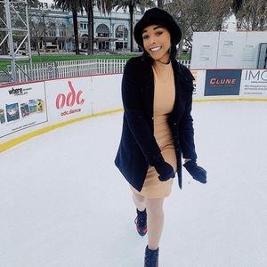 Tan / nude body con turtle neck dress